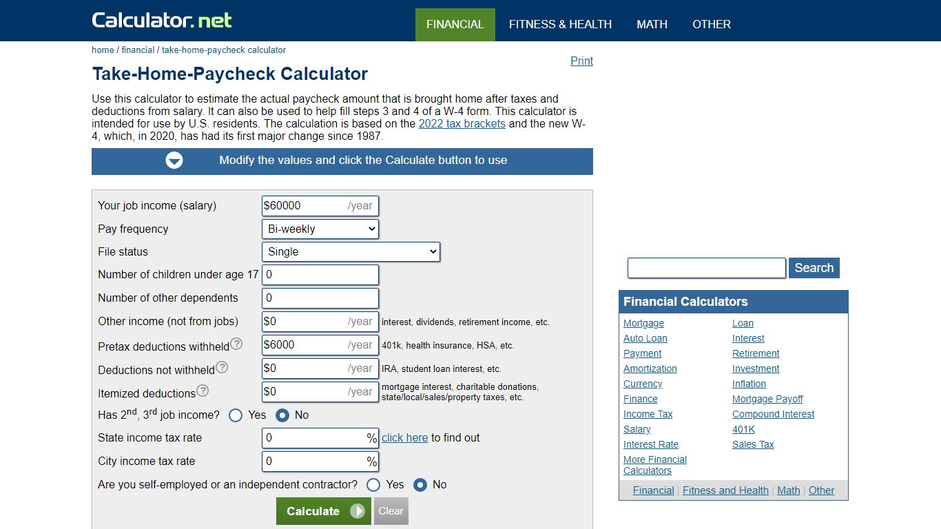 Take-Home-Paycheck Calculator