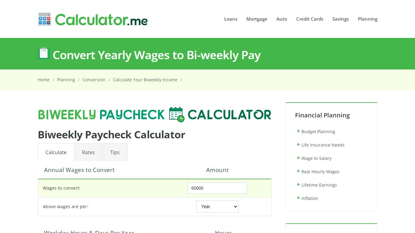 Annual Salary to Biweekly Paycheck Conversion Calculator